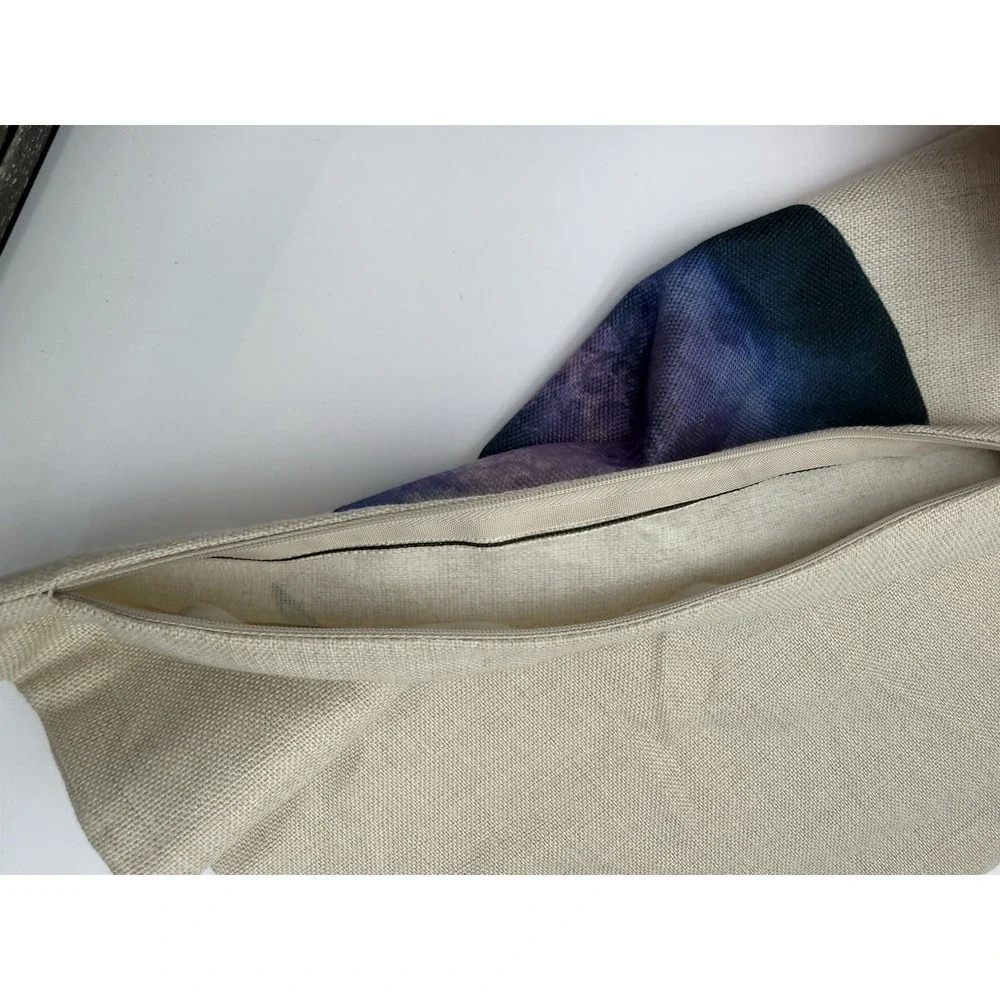 Mermaid Tail Linen Decorative Pillow Cover 17x17 Beige Blue Purple Zip